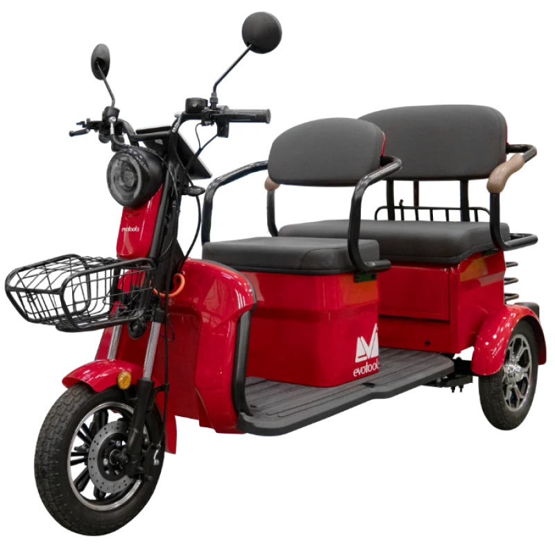 Triciclu Electric Persoane Scorilo TRP1200 Rosu cu Bancheta Dubla 1200 W Autonomie 28 km, viteza maxima de 25 km/h, conform reglementarilor UE, fara permis