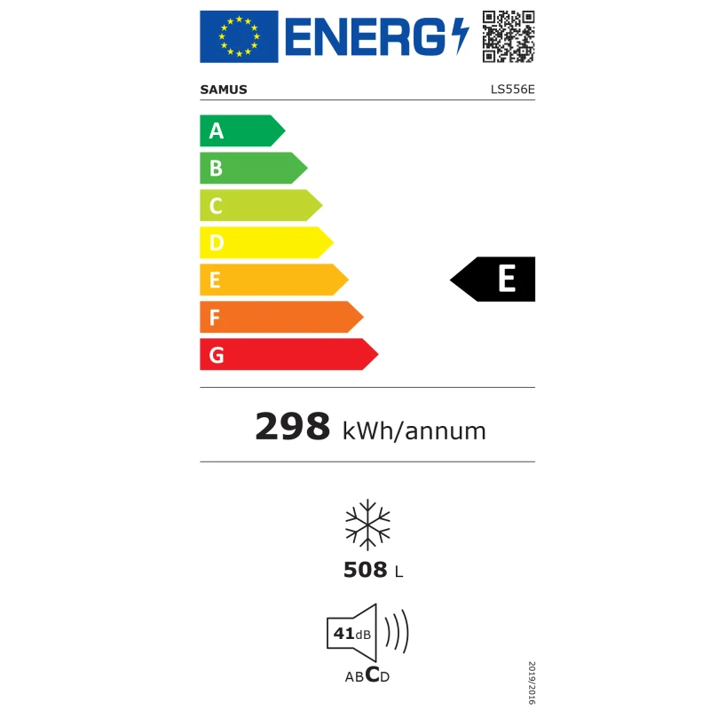Lada frigorifica Samus LS556E, Capacitate neta 508 litri, Clasa energetica E, Panou de control cu indicator luminos, Alb