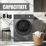 Uscator de rufe Samus SWDP-817DS, Pompa de caldura, 8 kg, 16 programe, Clasa E (Gri inchis)
