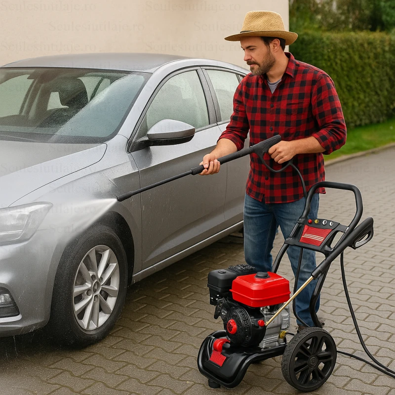 Aparat de spalat cu presiune Rotakt RPW3138HQ-C, motor benzina R210, 7CP, 220 bar, 9.5 l/min, 5 duze, roti 12, 24 kg