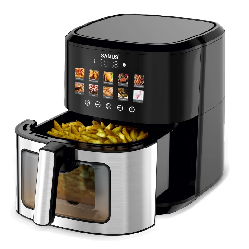 Friteuza cu aer cald Samus AF6.5H-S1701DW, 6.5 l, 1700 W, Timer 0-60 minute, 10 programe (Negru/Inox)