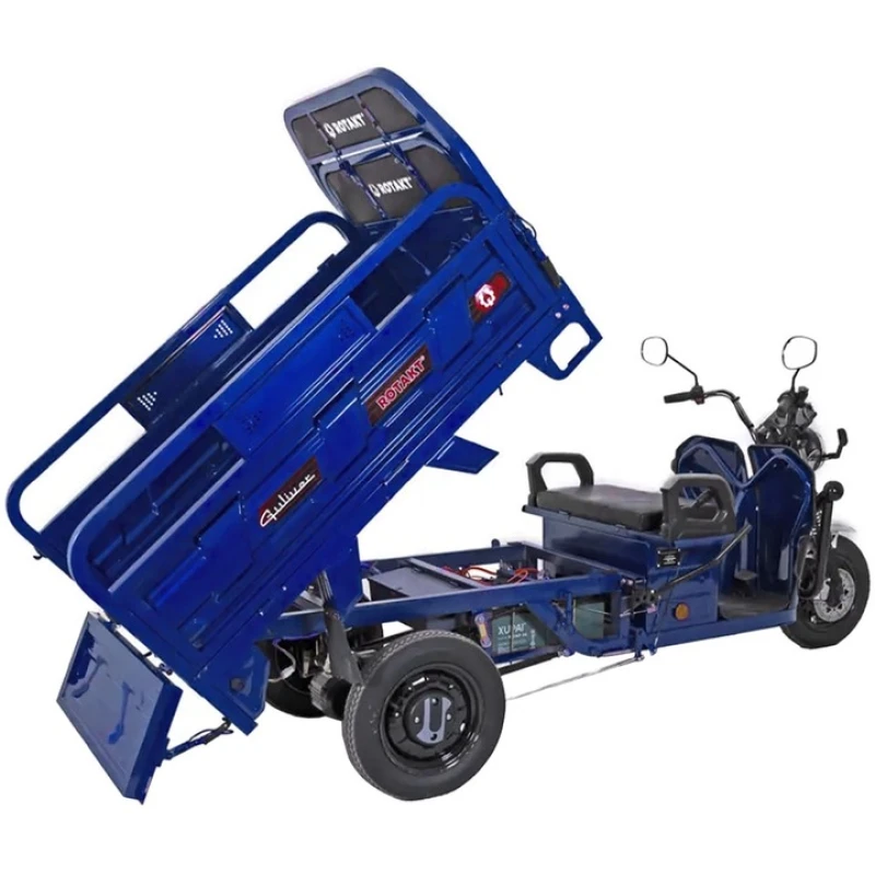 Tricicleta electrica Rotakt Guliver, fara permis, COC inclus, viteza 25 km/h, autonomie 68 km, 2000W, acumulatori 72V/58Ah, greutate admisa 617 kg, culoare albastru