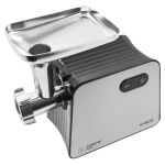 Masina de tocat carne Samus SMT2200X, 2200 W, Cutit din inox, 1 viteza + revers, 3 site din otel, Accesoriu rosii, Accesoriu pentru carnati, Negru/Inox