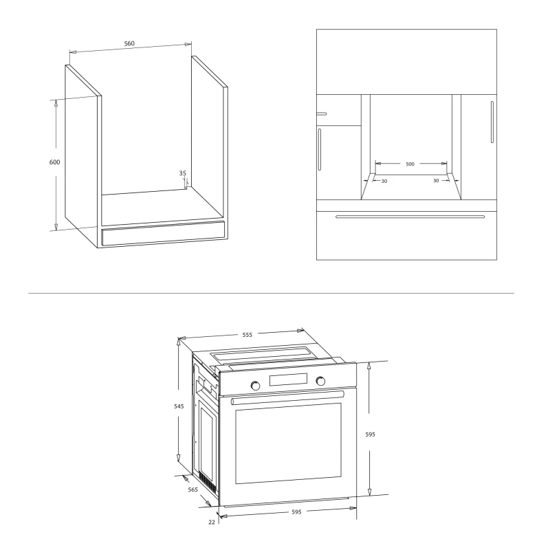 Cuptor incorporabil Samus SC620G4B, 62 l, 2200 W, Grill, 4 functii, Iluminare interioara (Negru)