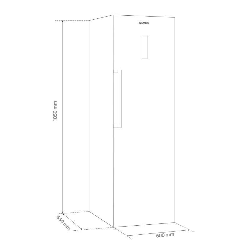 Congelator Samus SCXE346NFE, 274 L, Full No Frost, Multi Air Flow System, Afisaj Led, 3 rafturi din sticla, 3 sertare + 1 sertar Jumbo Box, Clasa energetica E, H 185 cm, Inox/ Argintiu