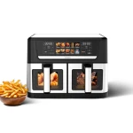 Friteuza dubla cu aer cald Samus AF12TWIN-S2800DW, 12 l, 2800 W, Afisaj electronic color, Timer 0-60 minute, 10 programe (Negru/Inox)