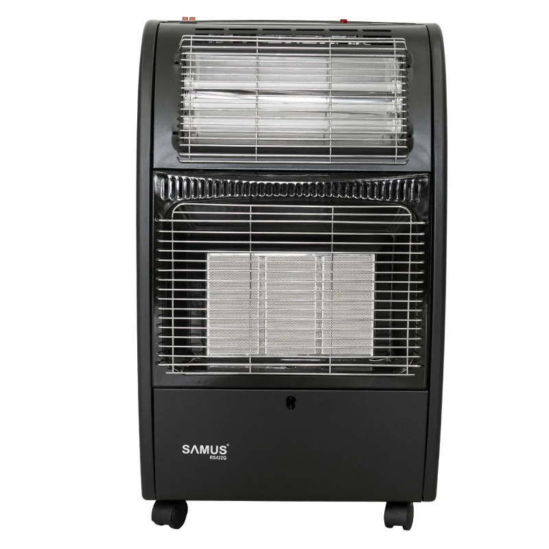 Soba pe gaz Samus RS422Q, alimentare la butelie, aprindere piezoelectrica, 3 trepte de putere, senzor lipsa oxigen, senzor prezenta flacara, culoare negru