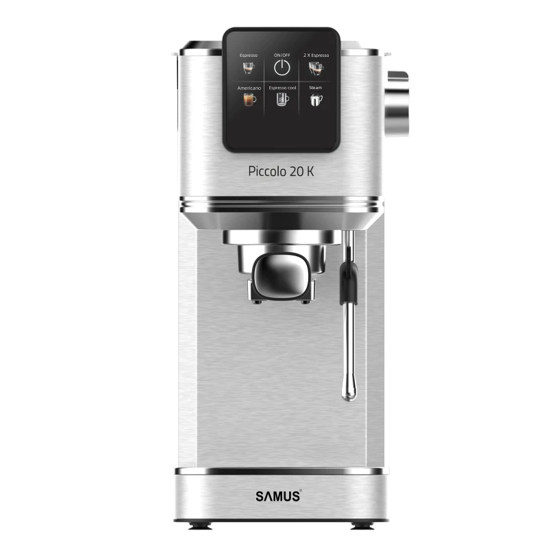 Espressor manual Samus PICCOLO 20 K, 1350 W, 20 bari, Rezervor 1.2 l, 5 bauturi, Utilizare cafea macinata sau capsule (Inox)