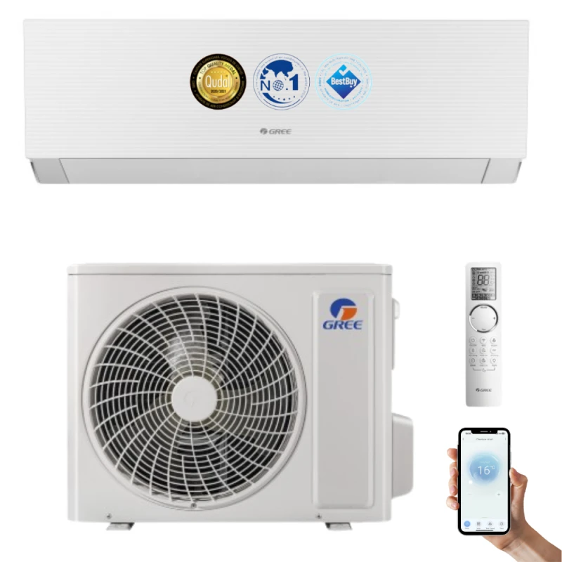 Aparat de aer conditionat, Gree Clivia, 9000 BTU, A++/A+, Wi-Fi, Inverter, Auto Clean, Generator Cold Plasma, Lampa UV-C, Mod silentios, Inteligenta artificiala G-AI, Racire si Incalzire, Kit de instalare