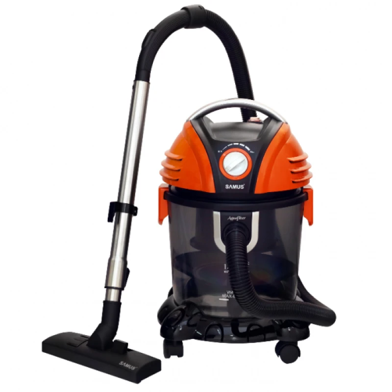 Aspirator cu filtrare prin apa Samus Aquafilter Orange, 1550 W, Umed/uscat, 15 L, Functie suflare aer, Perie pentru aspirare lichide, Filtru HEPA, Portocaliu