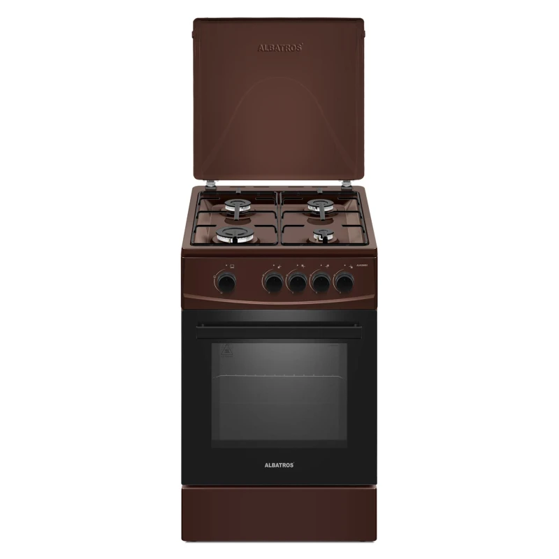 Aragaz Albatros AL452MBS, 4 Arzatoare gaz, Cuptor gaz, Siguranta plita si cuptor, Geam dublu la cuptor, Maro