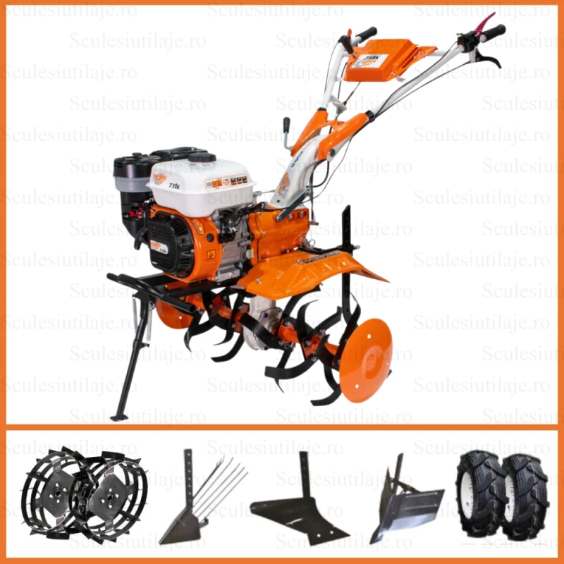 Motosapa Ruris 731K, 8.5 CP, freze si roti cauciuc 5.00-8 + roti metalice, plug, rarita, dispozitiv de scos cartofi