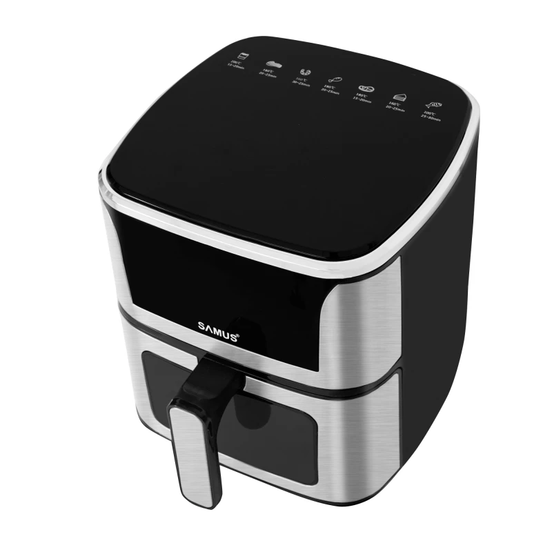 Friteuza cu aer cald Samus AF5-S1400DW, 5 l, 1400 W, Display LED, 7 programe, Temperatura 80-200 C, Tehnologie Fry Force 360° (Negru/Argintiu)