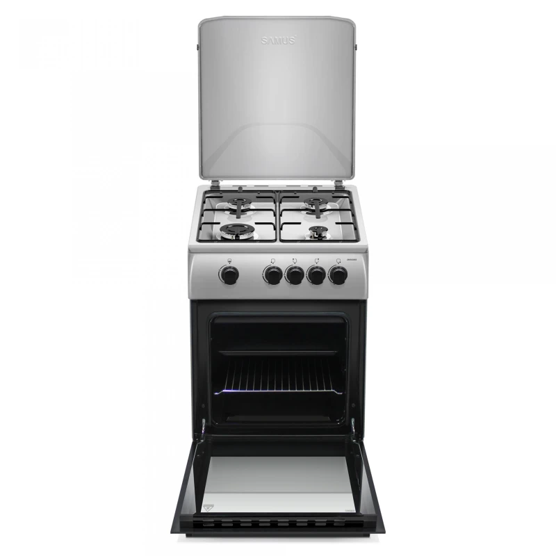 Aragaz Samus SM561BXS, 4 Arzatoare gaz, Cuptor gaz, Siguranta plita si cuptor, Geam dublu la cuptor, Inox/Argintiu