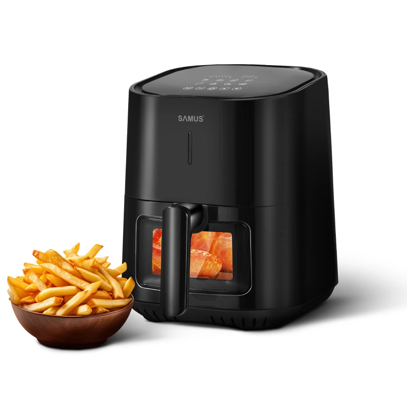 Friteuza cu aer cald Samus AF4-S1200DW, 1200 W, capacitate 4 L, tehnologia Fry-Force 360 gateste preparatele uniform cu putin sau fara ulei, Negru