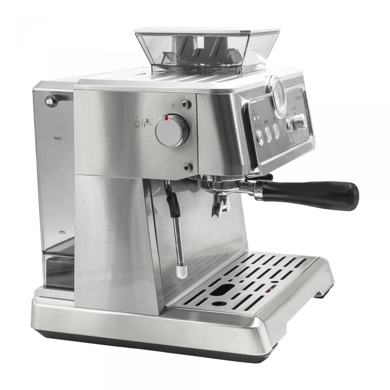Espressor Samus MAESTRO 20, 1350 W, 20 Bari, Rezervor de apa detasabil 2.3 L, Capacitate rasnita 200 g, Optiune 1 sau 2 cesti de cafea, Diuza spumare lapte, Filtru dublu inoxidabil, Argintiu