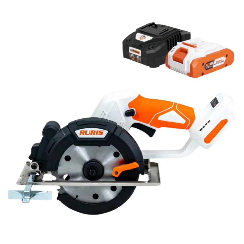 Ferastrau circular pe acumulator RURIS RMX 3140 Power Alfa UP, motor fara perii, 20V 4Ah Li-Ion, 6800 rpm, disc 140 mm, adancime taiere 50 mm, unghi 0-45°, LED, accesorii incluse