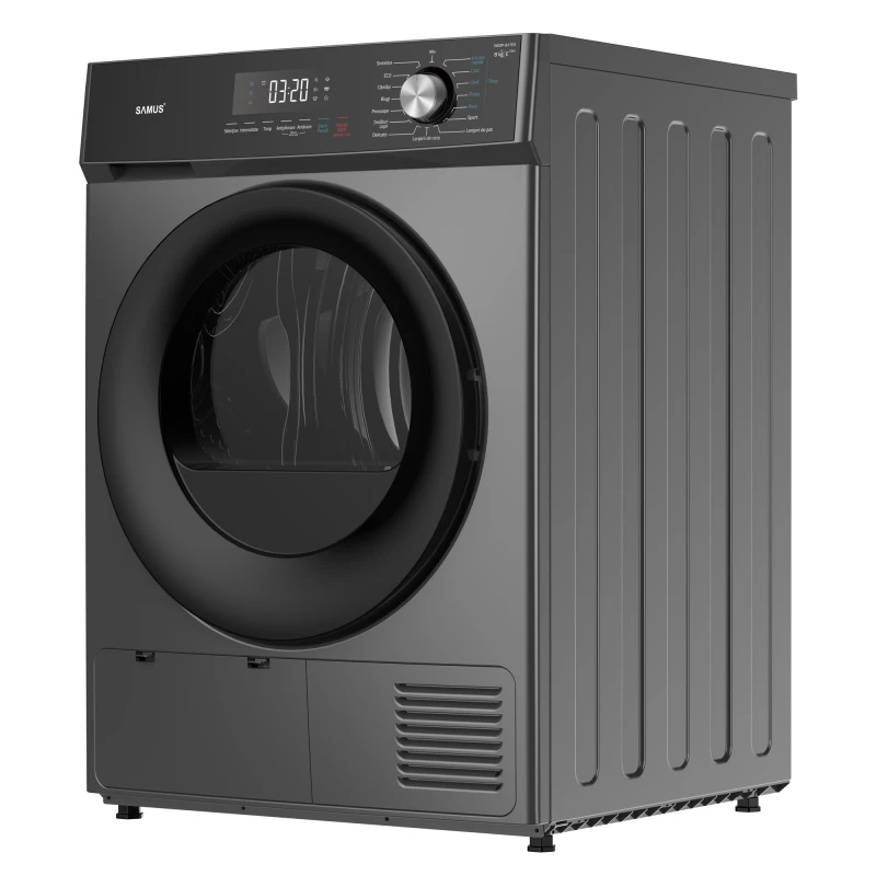 Uscator de rufe Samus SWDP-817DS, Pompa de caldura, 8 kg, 16 programe, Clasa E (Gri inchis)