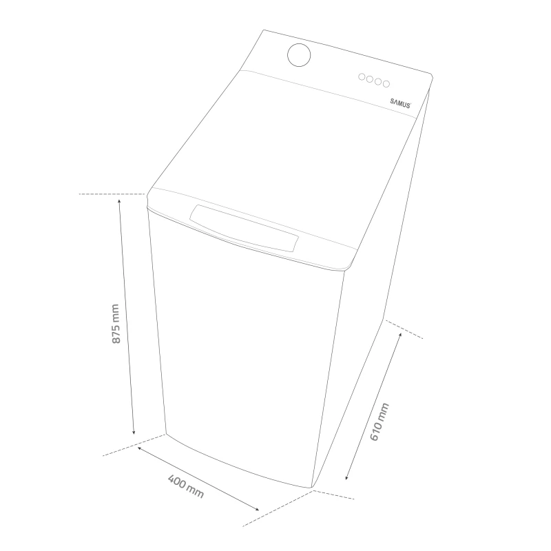 Masina de spalat rufe cu incarcare verticala Samus WTSI-80132, 8 kg, Motor Inverter, 15 programe, 1300 Rotatii, Clasa energetica A, Programe speciala Hygiene, Blugi, Blocare acces copii, Alb