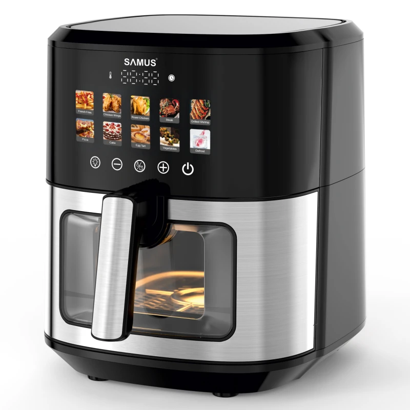 Friteuza cu aer cald Samus AF6.5H-S1701DW, 6.5 l, 1700 W, Timer 0-60 minute, 10 programe (Negru/Inox)