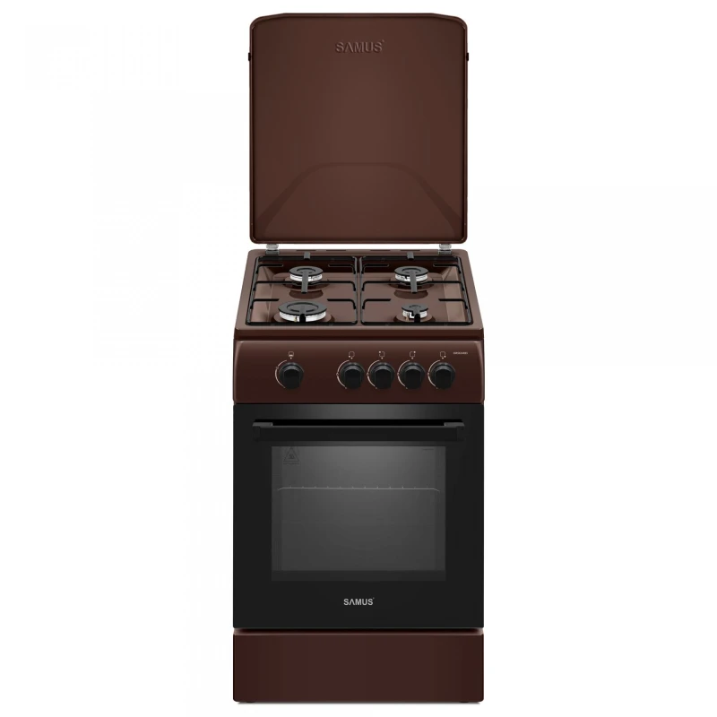 Aragaz Samus SM561MBS, 4 Arzatoare gaz, Cuptor gaz, Siguranta plita si cuptor, Geam dublu la cuptor, Maro