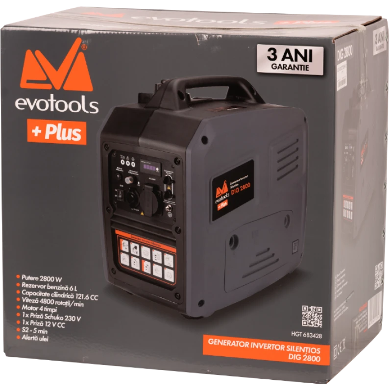 Generator Invertor Silentios Evotools Plus DIG 2800, 2.8 kW, 6L, 95 dB, Portabil