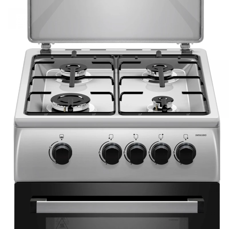 Aragaz Samus SM561BXS, 4 Arzatoare gaz, Cuptor gaz, Siguranta plita si cuptor, Geam dublu la cuptor, Inox/Argintiu