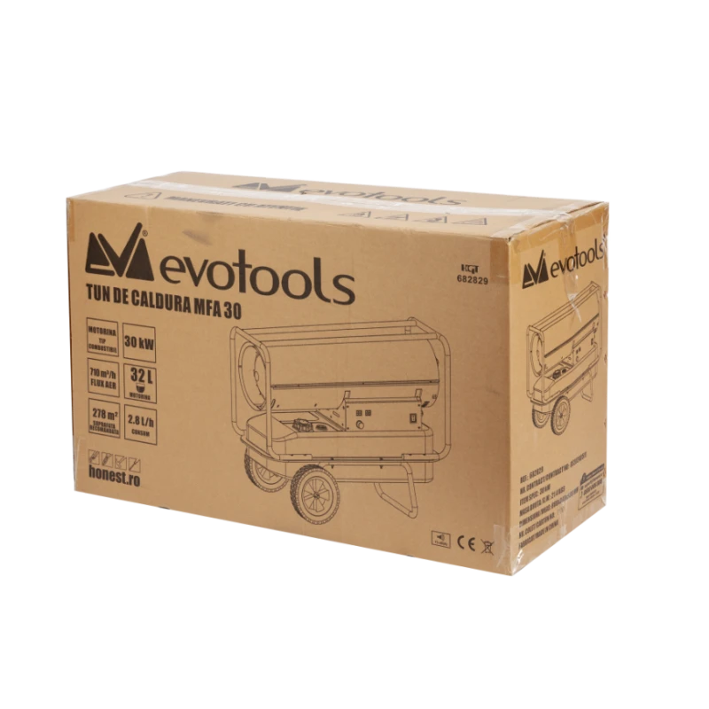 Tun de Caldura pe Motorina MFA EvoTools, 30 kW, termostat ajustabil, display temperatura, debit aer pana la 710 mc pe ora