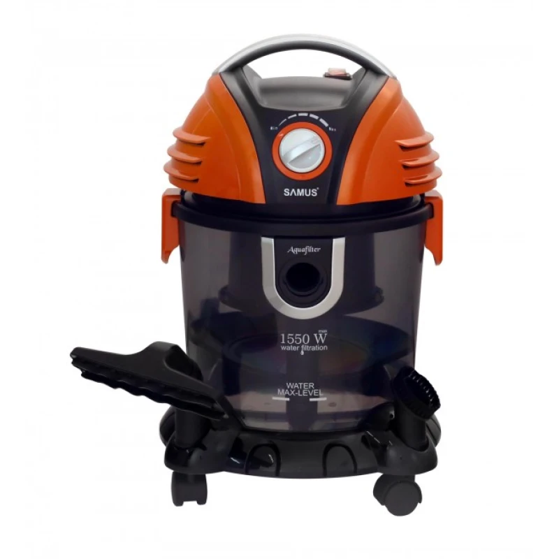 Aspirator cu filtrare prin apa Samus Aquafilter Orange, 1550 W, Umed/uscat, 15 L, Functie suflare aer, Perie pentru aspirare lichide, Filtru HEPA, Portocaliu