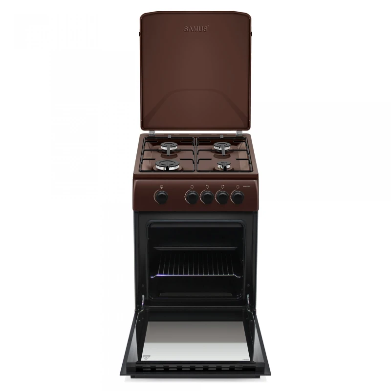 Aragaz Samus SM561MBS, 4 Arzatoare gaz, Cuptor gaz, Siguranta plita si cuptor, Geam dublu la cuptor, Maro