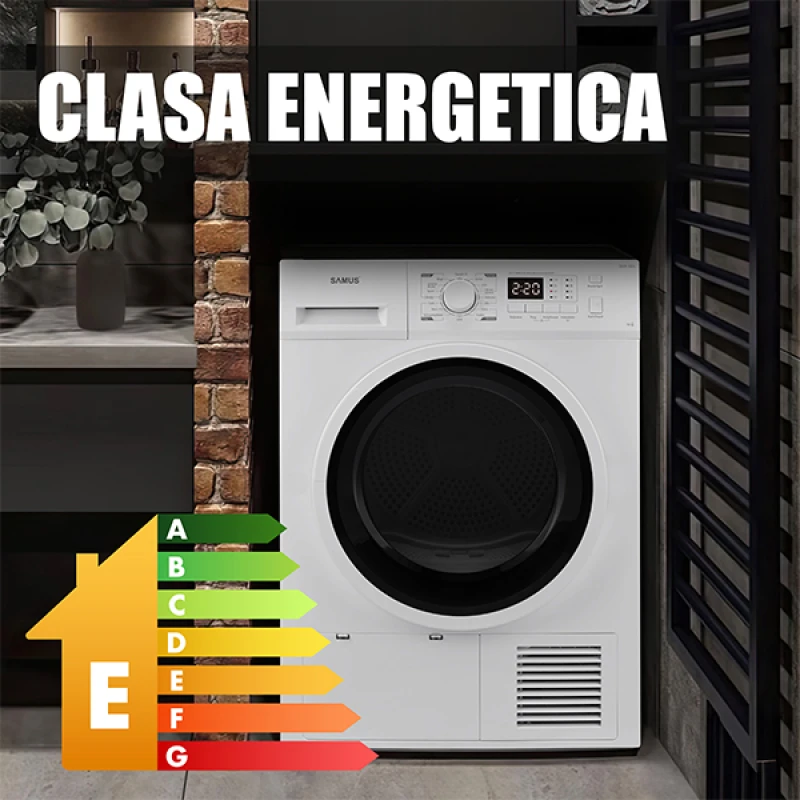 Uscator de rufe Samus SGDP-824, Pompa de caldura, 8 kg, 16 programe, Clasa E, Afisaj Electronic