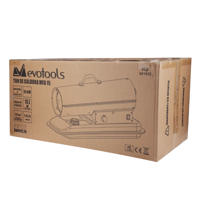 Tun de Caldura pe Motorina MFA 15 EvoTools, 15 kW, termostat mecanic, rezervor 15 L, debit aer 315 mc pe ora