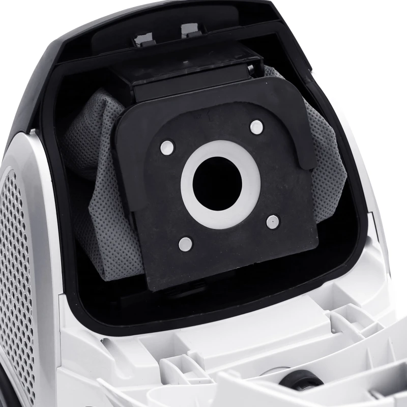 Aspirator cu sac Albatros Zenit 90 Eco, 900 W, Sac textil 2 L, 30.7kWh/an, Eco-type, Perie pentru covoare şi podele, Accesoriu locuri înguste (2 în 1), Alb/negru