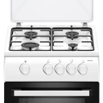 Aragaz Samus SM561ANS, 4 Arzatoare gaz, Cuptor pe gaz, Siguranta plita si cuptor, Geam dublu la cuptor, Alb