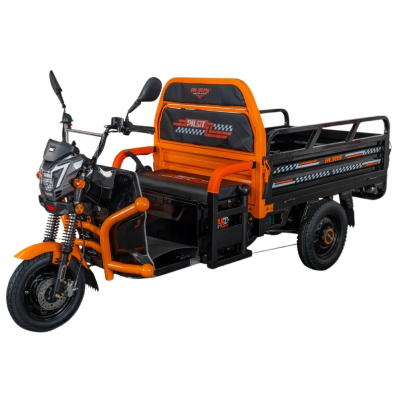 Triciclu Electric Cargo RURIS Pilot 3120N, 2000W, 72V 45Ah, Autonomie 70 km, Gri – Utilitar, Sarcina 542 kg, viteza maxima de 25 km/h, conform reglementarilor UE, fara permis, negru