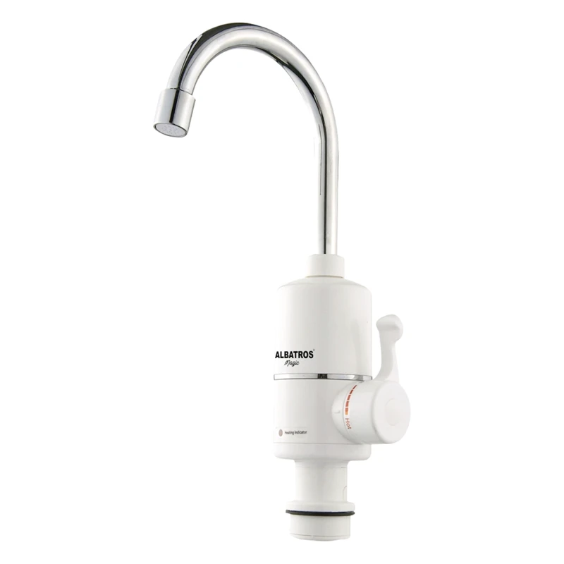 Albatros Robinet instant incalzire apa, putere 3kw, presiune apa 0,04MPA-0,6MPA, capacitate 2-2,5litri pe minut, temperatura ajustabila 30-60 grade, grad protectie la umezeala IPX4, protectie la supraincalzire, sistem de protectie la scurt-circuitelor, in