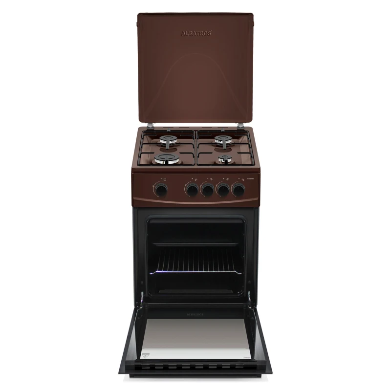 Aragaz Albatros AL452MBS, 4 Arzatoare gaz, Cuptor gaz, Siguranta plita si cuptor, Geam dublu la cuptor, Maro
