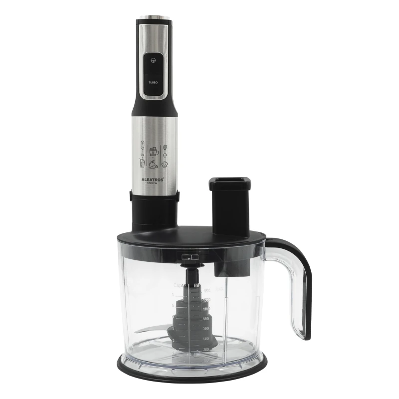 Albatros Blender MR1200A, 6 in 1, 1200 W, Turatie reglabila, Pulse, pahar 0.8 l, vas 1.5 l, Inox/negru