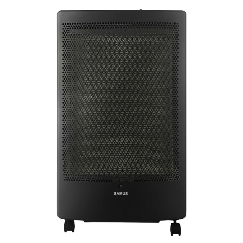 Soba Samus RS426C, Doua trepte de putere: 1.3 kW / 3.0 kW, Aprindere piezoelectrica, Arzator catalitic de clasa superioara, Butelie de gaz de pana la 13 kg, Tip de gaz: GPL / Butan / Propan, Negru