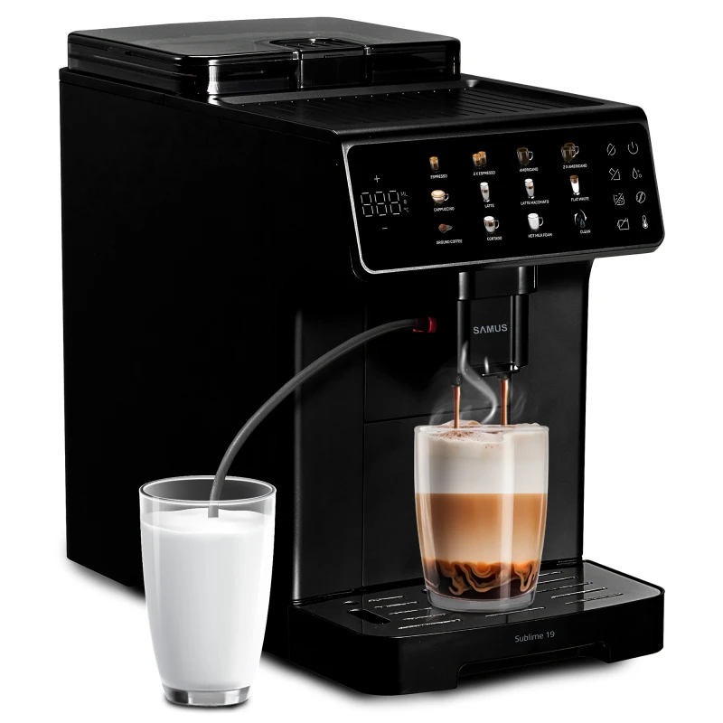 Espressor automat Samus Sublime 19, Rasnita profesionala- 300 g, 19 bari, Putere 1200-1400 W, Rezervor apa 2 L, Sistem extractie lapte cu furtun 25 cm, 10 tipuri de bauturi, Multiple tipuri de reglaje