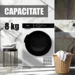 Uscator de rufe Samus SADP-835, Pompa de caldura, 8 kg, 15 programe, Clasa D, Igienizare UV (Alb)