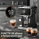 Espressor Samus Impression 20, 20 bari, 5 optiuni cafea, Touch Control, rezervor apa 1.5l, 1350W, Ecran afisare temperatura apa, Sistem electronic de incalzire, Negru