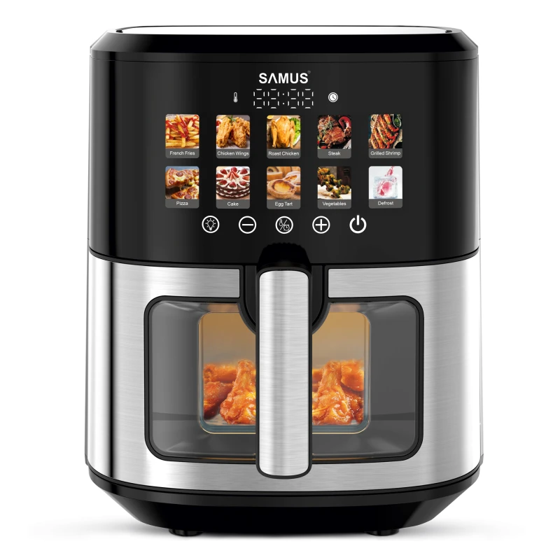Friteuza cu aer cald Samus AF6.5H-S1701DW, 6.5 l, 1700 W, Timer 0-60 minute, 10 programe (Negru/Inox)