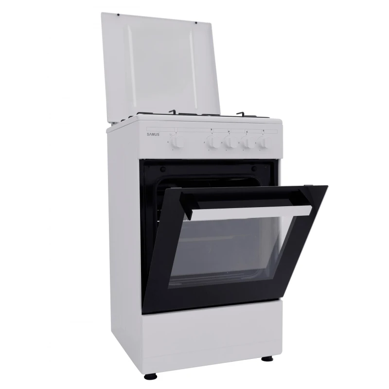 Samus Aragaz SM 450 ABS, 4 arzatoare, cuptor pe gaz, siguranta plita + cuptor, alb