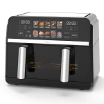 Friteuza cu aer cald Samus AF9BIG-S2500DW, 2500 W, 9 L, Separator compartiment detasabil, 10 programe presetate, Negru