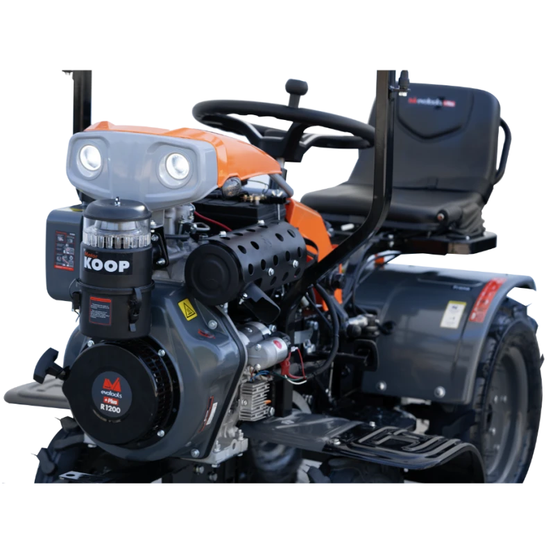 Motocultor Ride-On 4x4 R1200 Evotools PLUS, motor diesel 12CP Koop, cutie 3+1 viteze, far LED si sistem de franare hidraulic