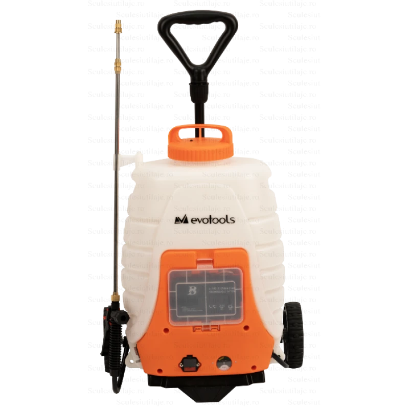 Pompa de stropit Evotools, cu acumulator si roti de transport – 18L, 3 Bar, 12V