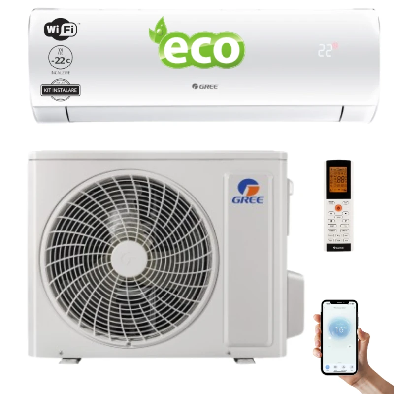 Aparat de aer conditionat, Gree Fairy LCLH, 18000 BTU, A++/A+, Wi-Fi, Inverter, Auto Clean, Generator Cold Plasma, Alb, Mod silentios, Racire si Incalzire