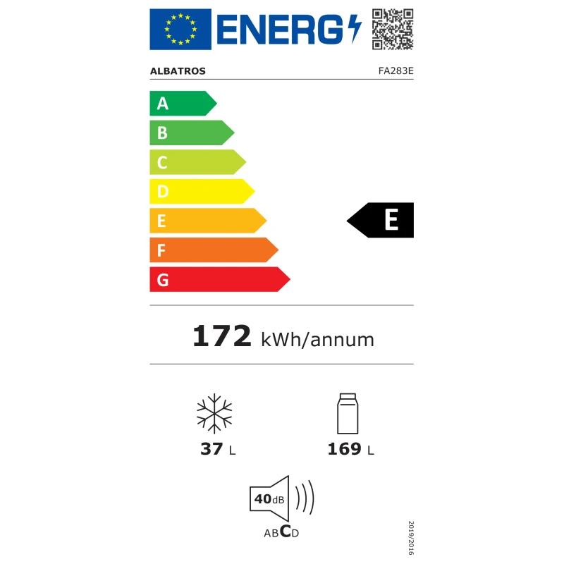 Frigider cu 2 usi Albatros FA283E, 206 l, Clasa E, Termostat reglabil, H 143 cm, Alb