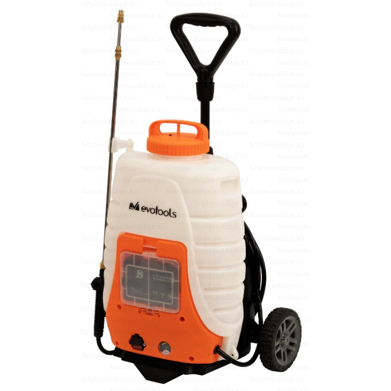 Pompa de stropit Evotools, cu acumulator si roti de transport – 18L, 3 Bar, 12V